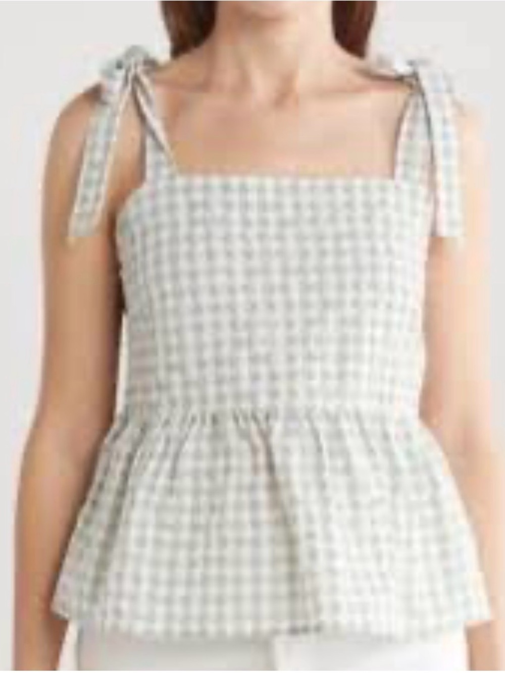 Vigoss Gingham Checkered Peplum Tie Tank Top Pistachio Green Cream Gingham Small